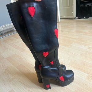Lamo Black and Red Heeled Boots with Heart Design
